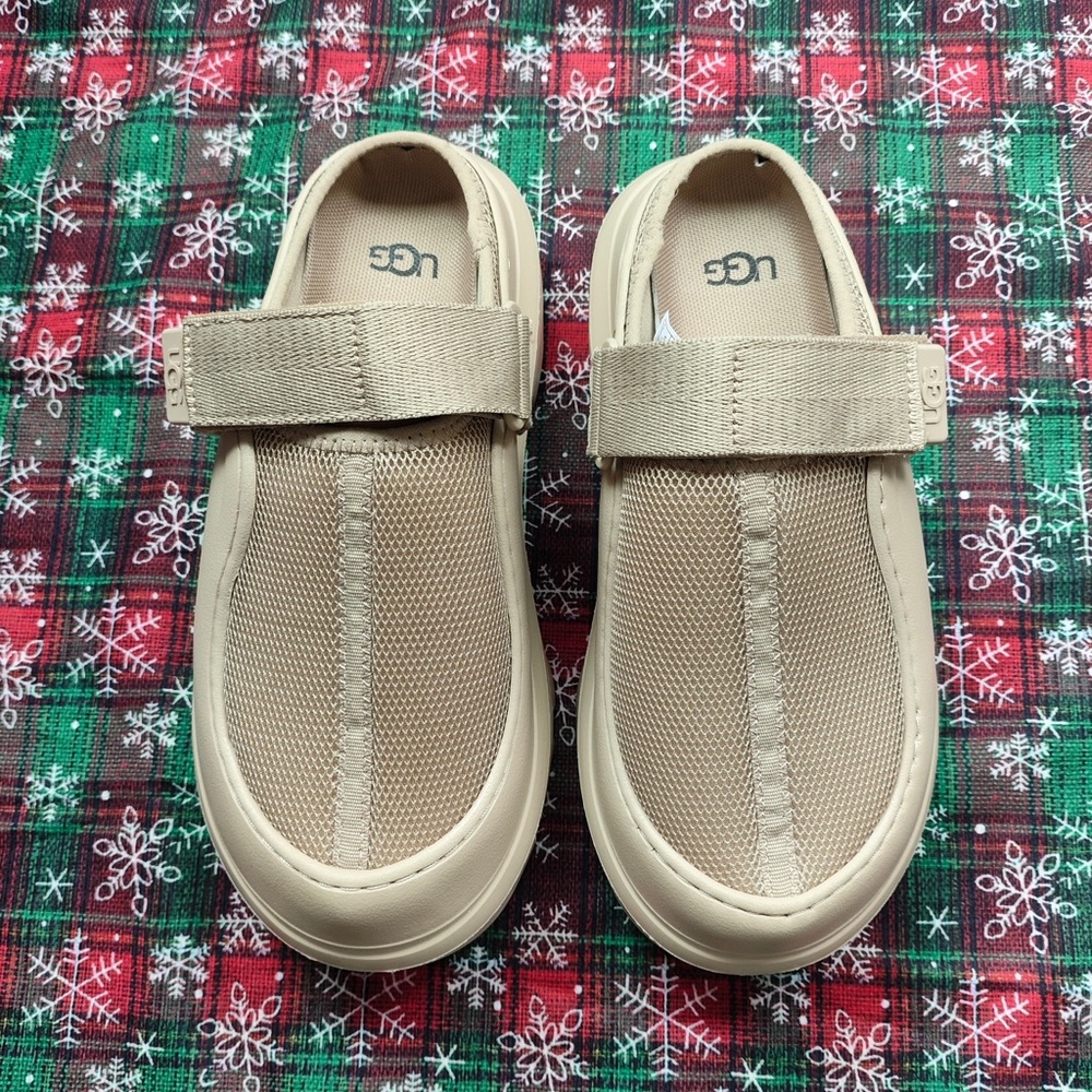 UGG Girls Tan Mesh Slip-On Loafers with Hook Strap - Picture 1 of 6